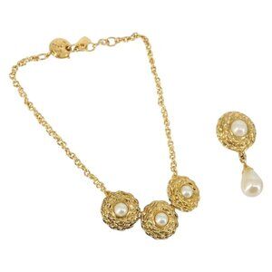 SAINT LAURENT Necklace Brooch metal 2 Set Gold